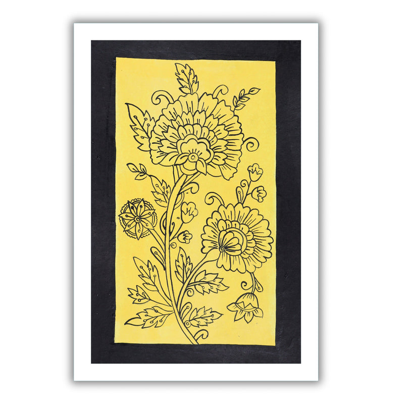 handmade kalamkari painting flower-in vibrant traditional folk art style