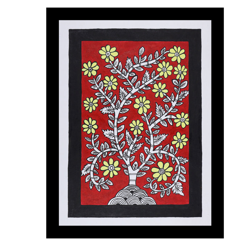 Framed artwork of a colorful flower-with handmade kalamkari painting
