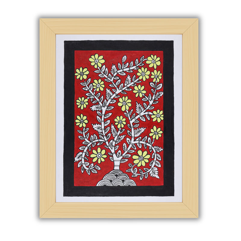 Framed artwork of a colorful flower-with handmade kalamkari painting