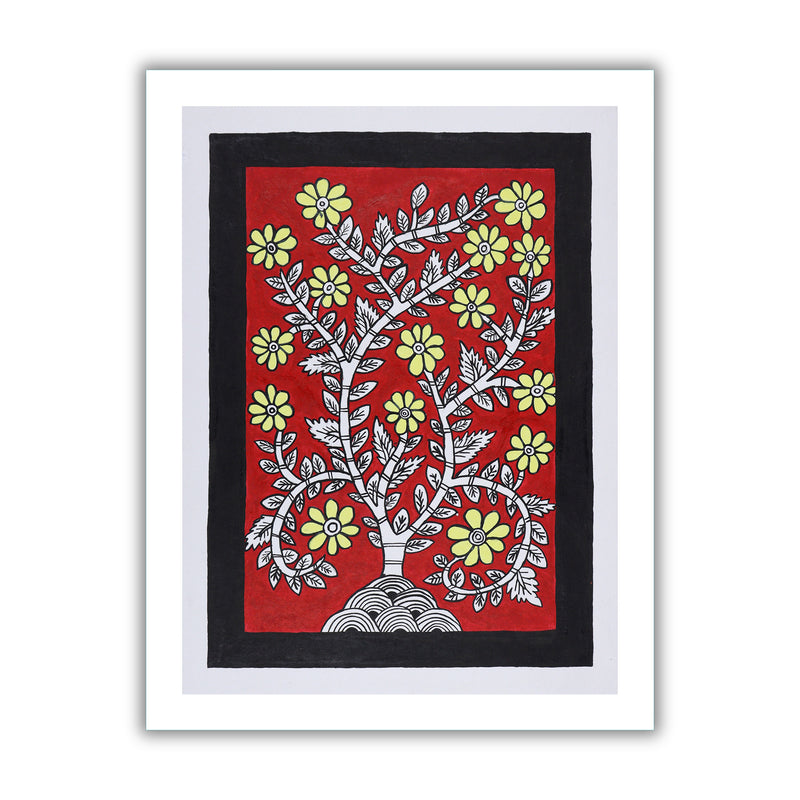 Framed artwork of a colorful flower-with handmade kalamkari painting