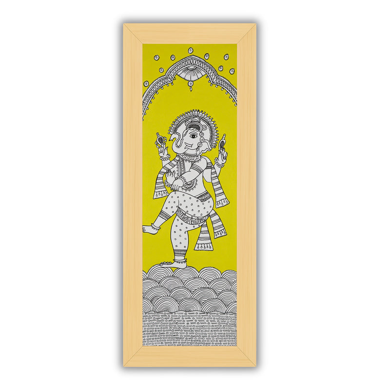 Framed artwork of a colorful ganesh ji-with handmade kalamkari painting