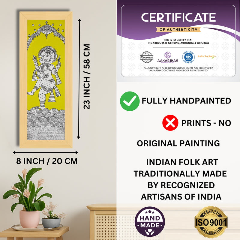 Framed artwork with dimensions, authenticity certificate and handmade iso certified-ganesh ji kalamkari painting