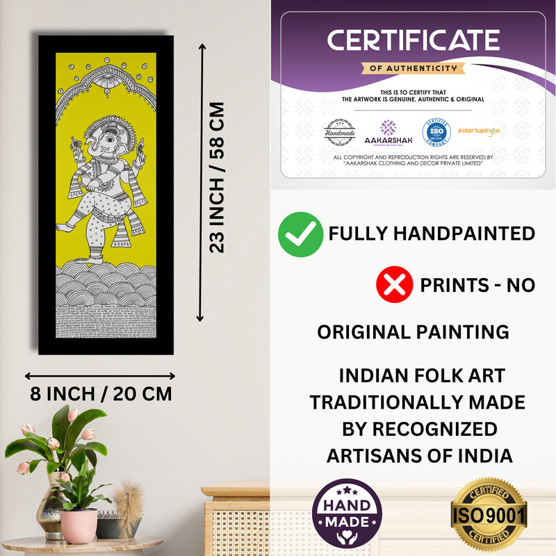 Framed artwork with dimensions, authenticity certificate and handmade iso certified-ganesh ji kalamkari painting