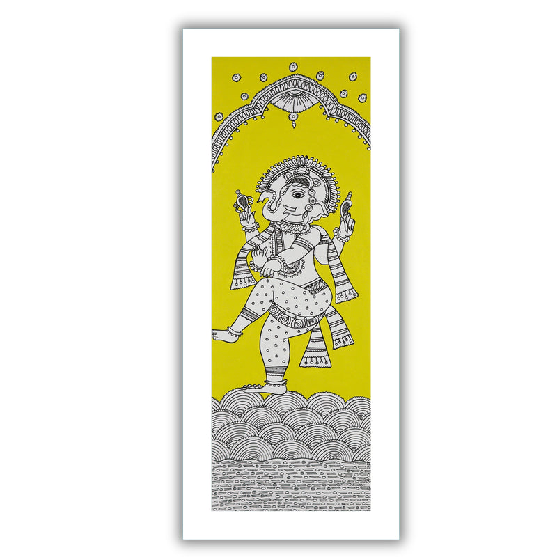Framed artwork of a colorful ganesh ji-with handmade kalamkari painting