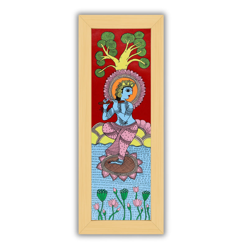 Framed artwork of a colorful krishna-with handmade kalamkari painting