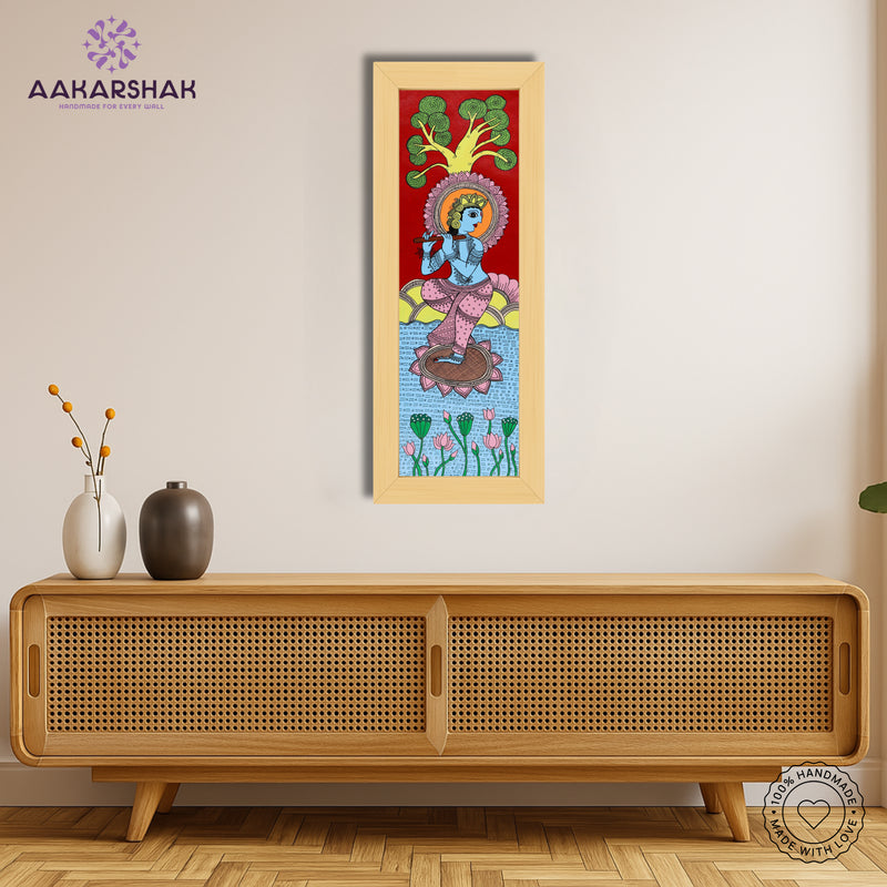 Framed artwork with krishna design -handmade kalamkari painting for home decor