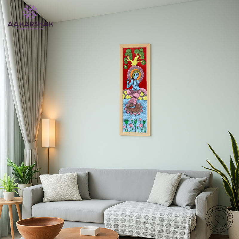 vibrant handmade krishna painting-depicting indian folk traditions