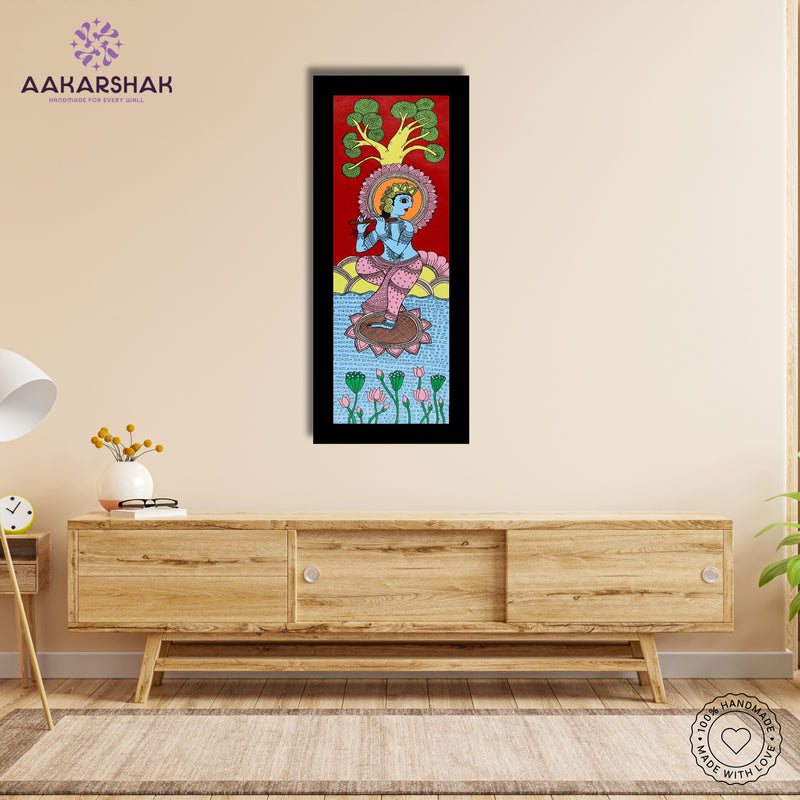 Framed artwork with krishna design -handmade kalamkari painting for home decor