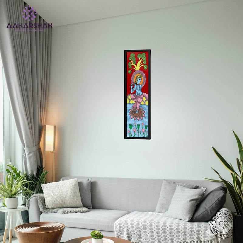 vibrant handmade krishna painting-depicting indian folk traditions
