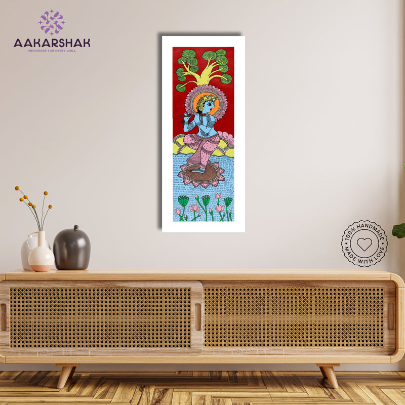 Framed artwork with krishna design -handmade kalamkari painting for home decor