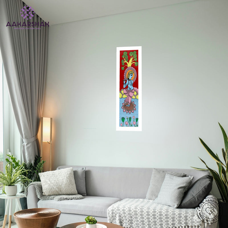 vibrant handmade krishna painting-depicting indian folk traditions