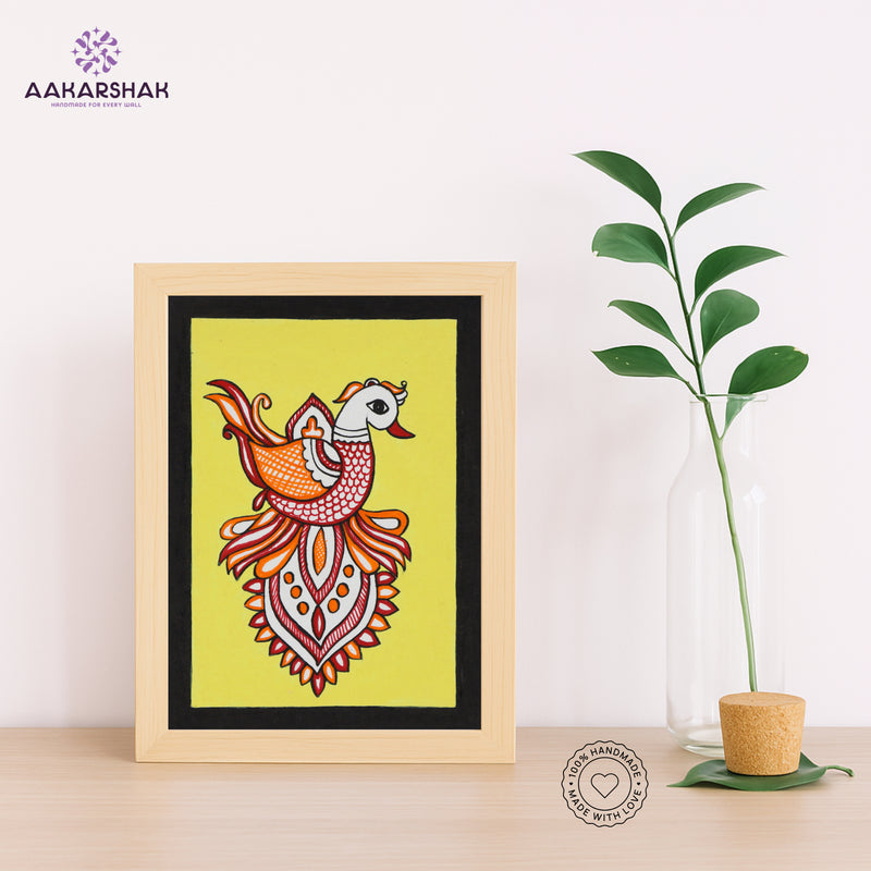 Handmade kalamkari peacock painting-with tabletop stand for home decor