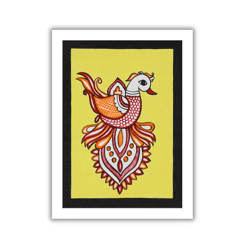 handmade kalamkari painting peacock-in vibrant traditional folk art style