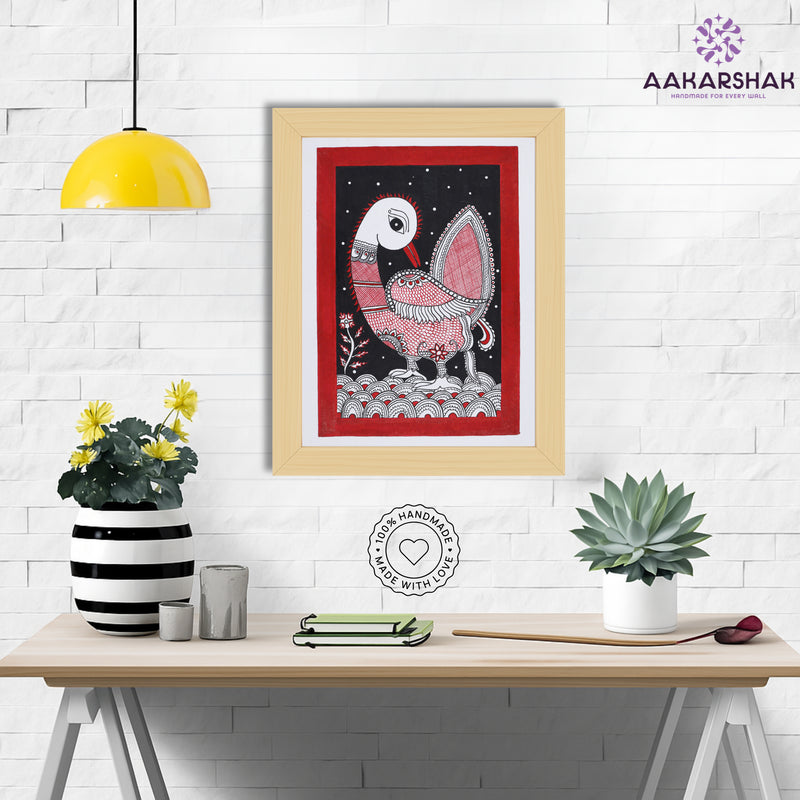 Framed artwork with peacock design -handmade kalamkari painting for home decor