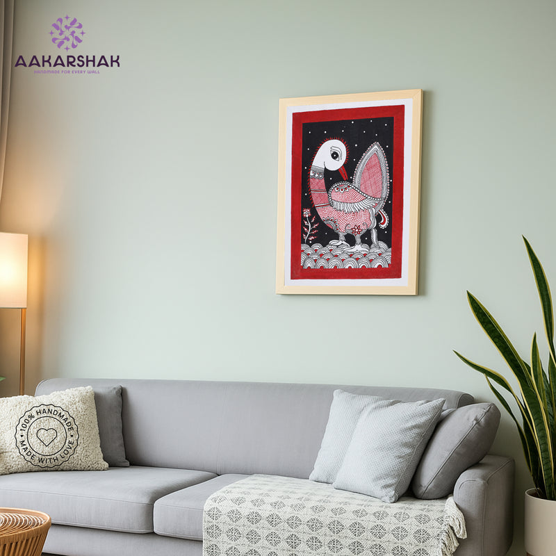 Handmade Kalamkari Peacock Painting 12x16 Inch Wall Art