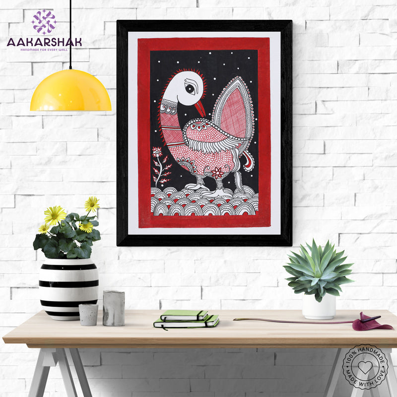 Framed artwork with peacock design -handmade kalamkari painting for home decor