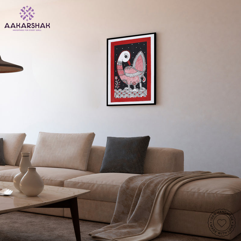 vibrant handmade peacock painting-depicting indian folk traditions