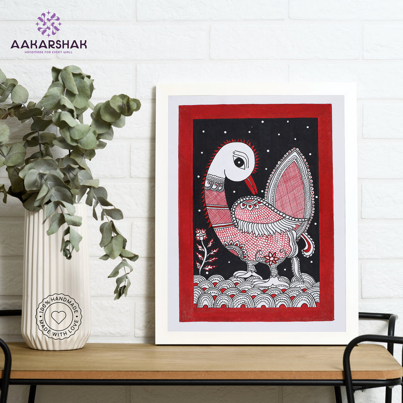 Framed artwork with peacock design -handmade kalamkari painting for home decor