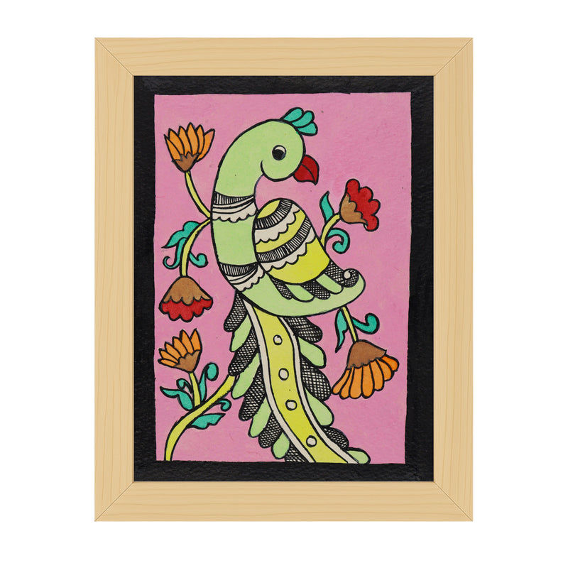 handmade kalamkari painting peacock-in vibrant traditional folk art style