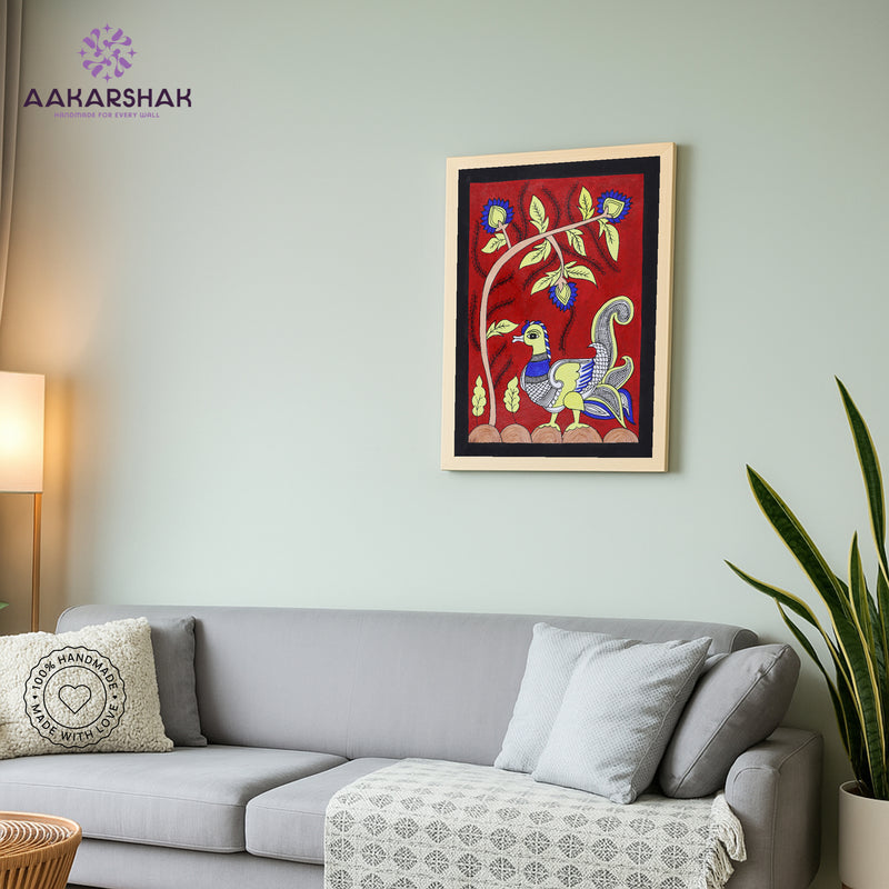 vibrant handmade peacock painting-depicting indian folk traditions