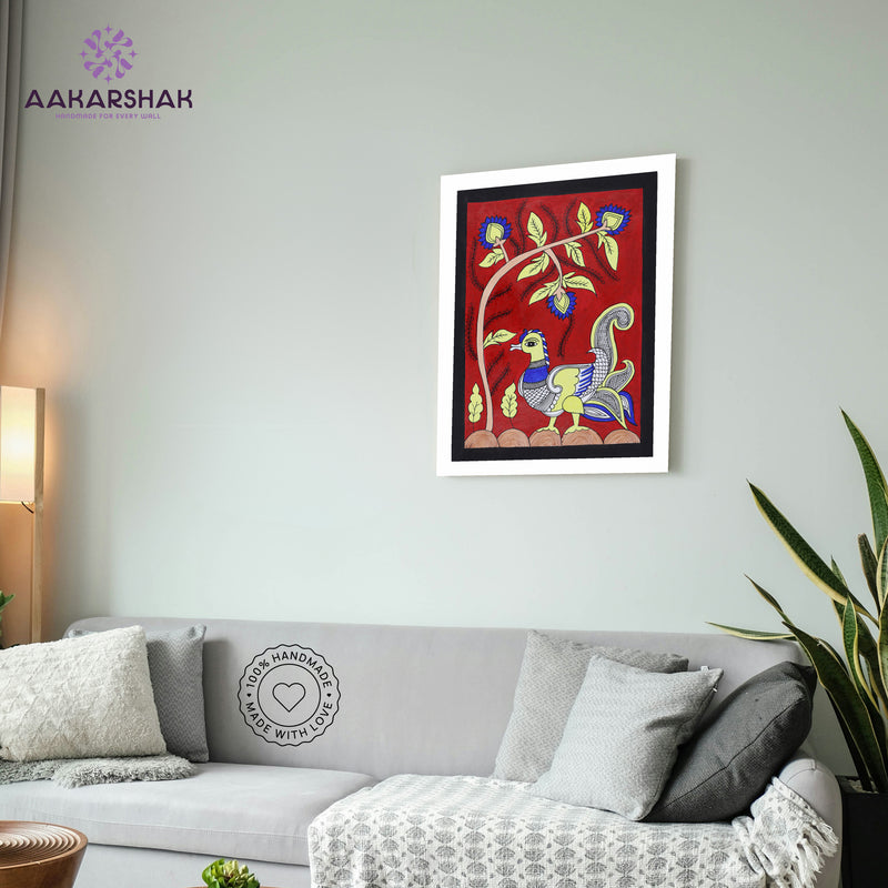 vibrant handmade peacock painting-depicting indian folk traditions