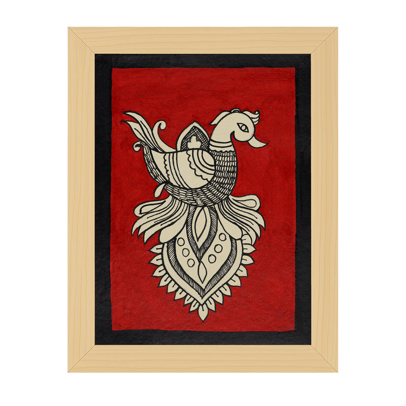 handmade kalamkari painting peacock-in vibrant traditional folk art style