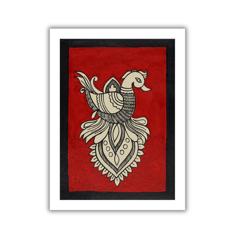 handmade kalamkari painting peacock-in vibrant traditional folk art style