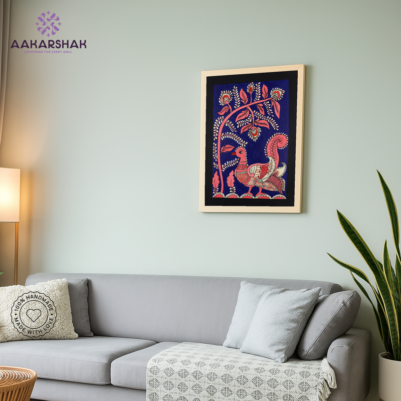 vibrant handmade peacock painting-depicting indian folk traditions