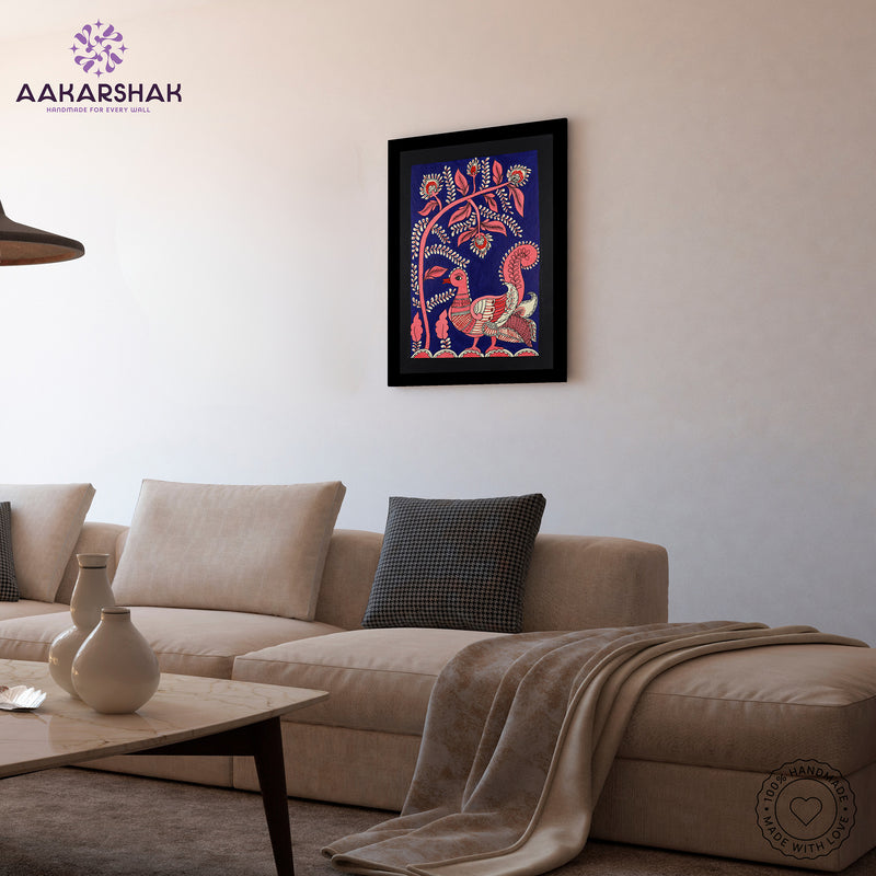 vibrant handmade peacock painting-depicting indian folk traditions