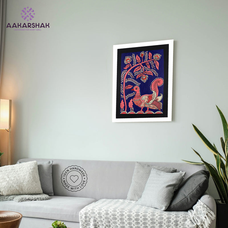vibrant handmade peacock painting-depicting indian folk traditions