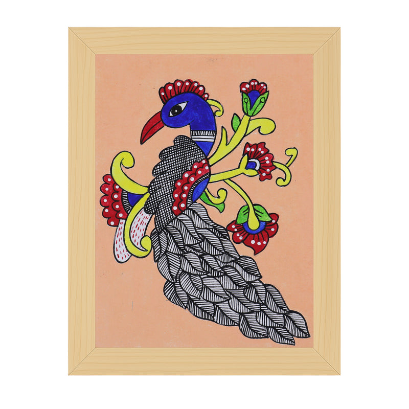 handmade kalamkari painting peacock-in vibrant traditional folk art style
