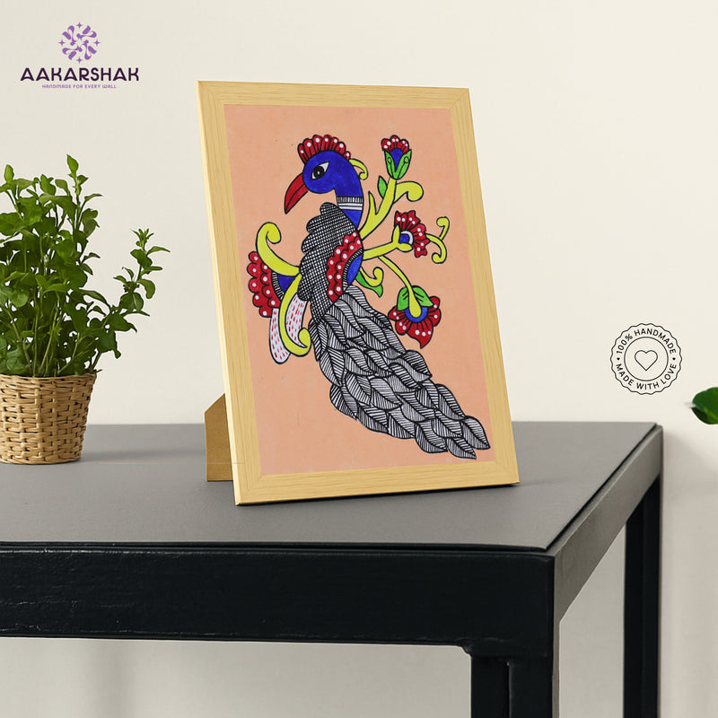 vibrant handmade peacock painting-depicting indian folk traditions