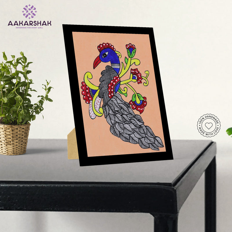 vibrant handmade peacock painting-depicting indian folk traditions