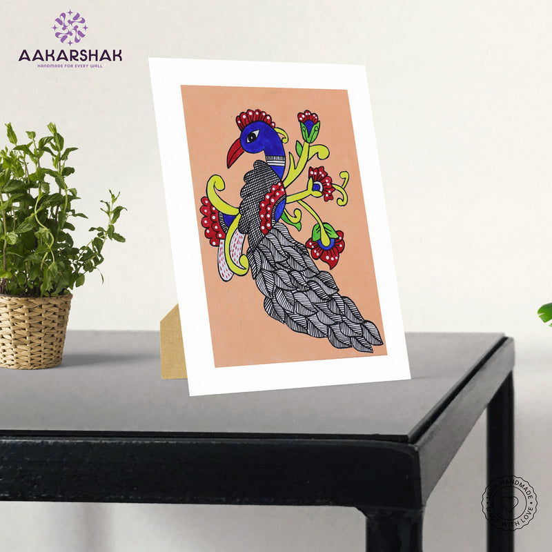 vibrant handmade peacock painting-depicting indian folk traditions