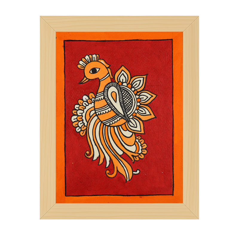 handmade kalamkari painting peacock-in vibrant traditional folk art style