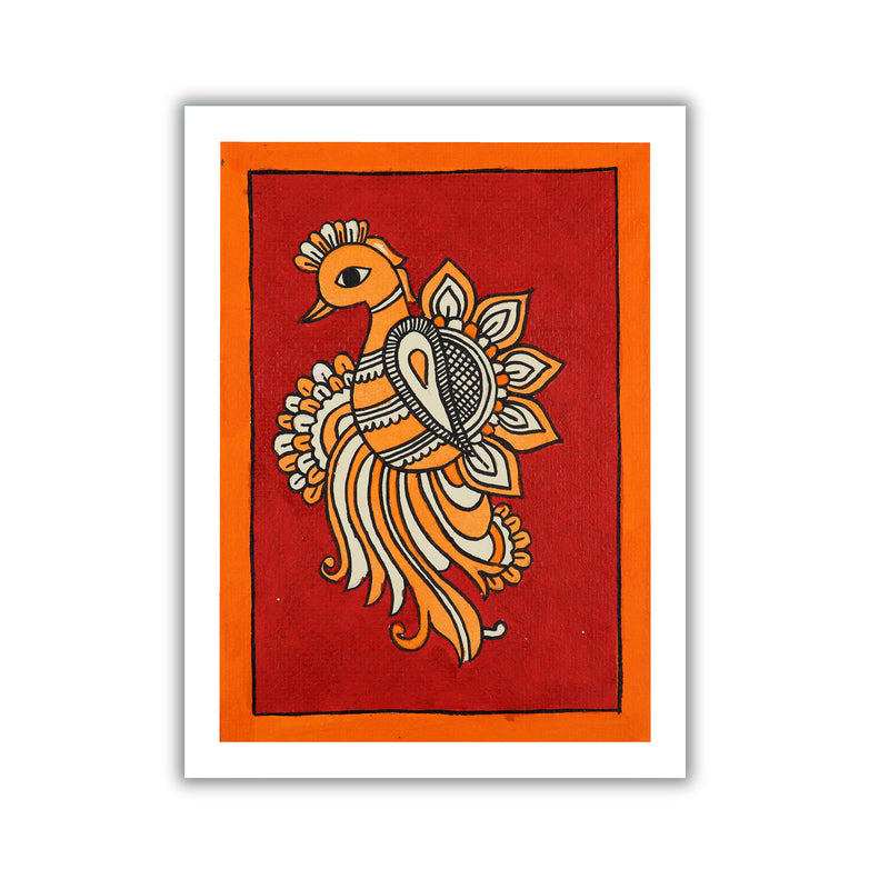 handmade kalamkari painting peacock-in vibrant traditional folk art style