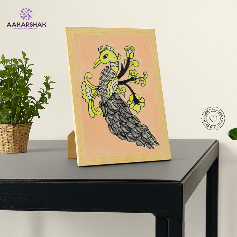 vibrant handmade peacock painting-depicting indian folk traditions