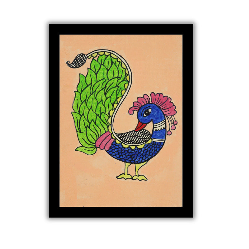 handmade kalamkari painting peacock-in vibrant traditional folk art style