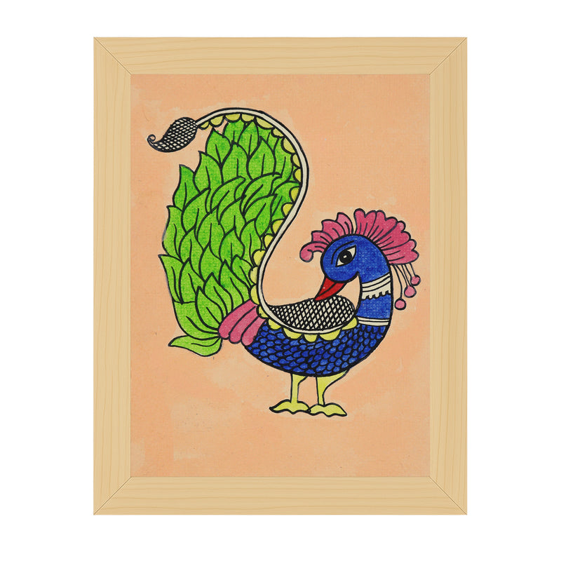 handmade kalamkari painting peacock-in vibrant traditional folk art style