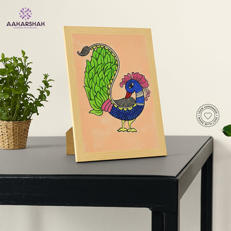 vibrant handmade peacock painting-depicting indian folk traditions