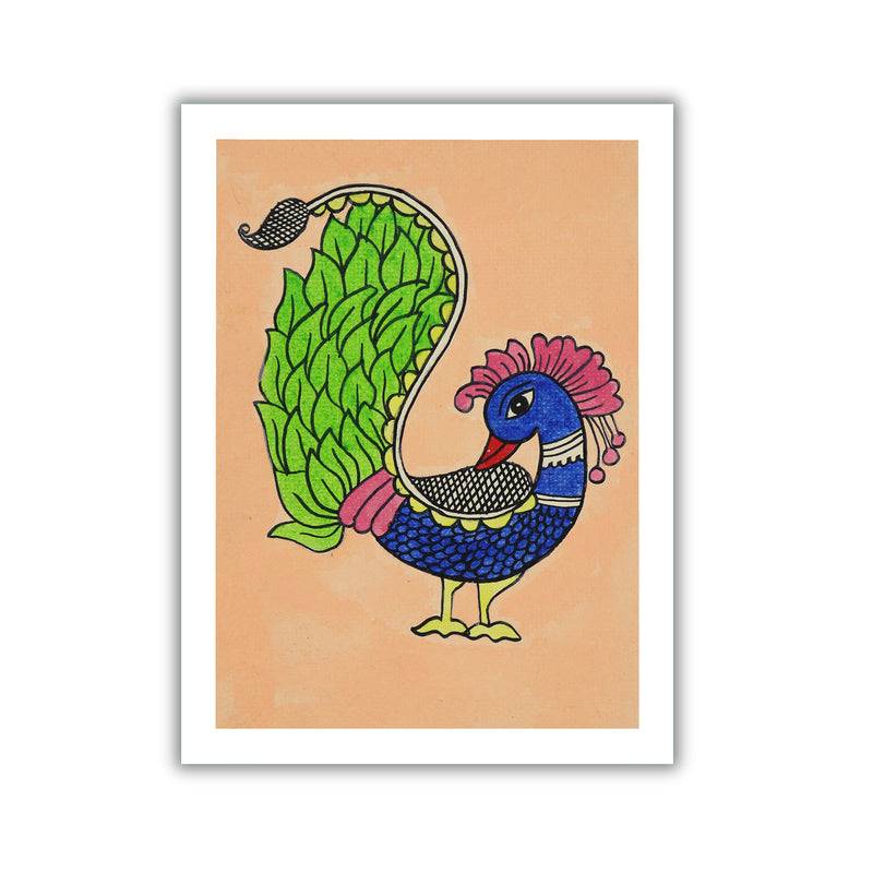 handmade kalamkari painting peacock-in vibrant traditional folk art style