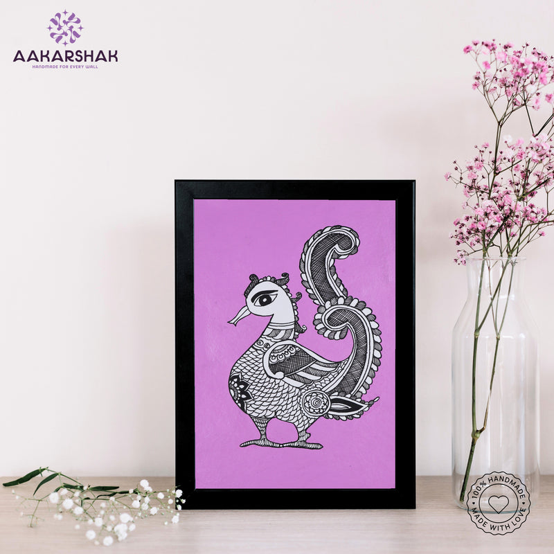 handmade kalamkari peacock painting-with tabletop stand for home decor