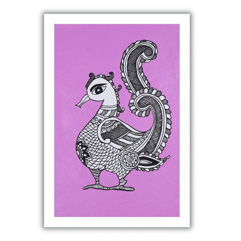 handmade kalamkari painting peacock-in vibrant traditional folk art style