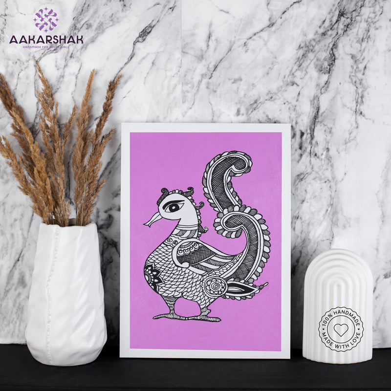 handmade kalamkari peacock painting-with tabletop stand for home decor