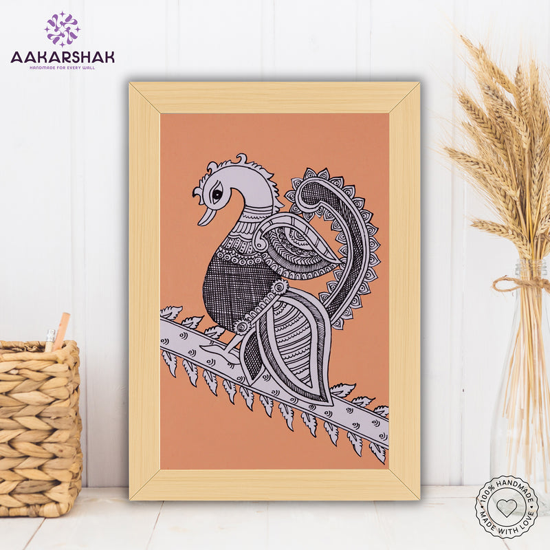 handmade kalamkari peacock painting-with tabletop stand for home decor