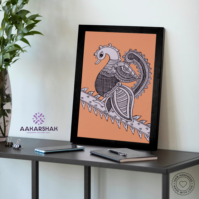 vibrant handmade peacock painting-depicting indian folk traditions
