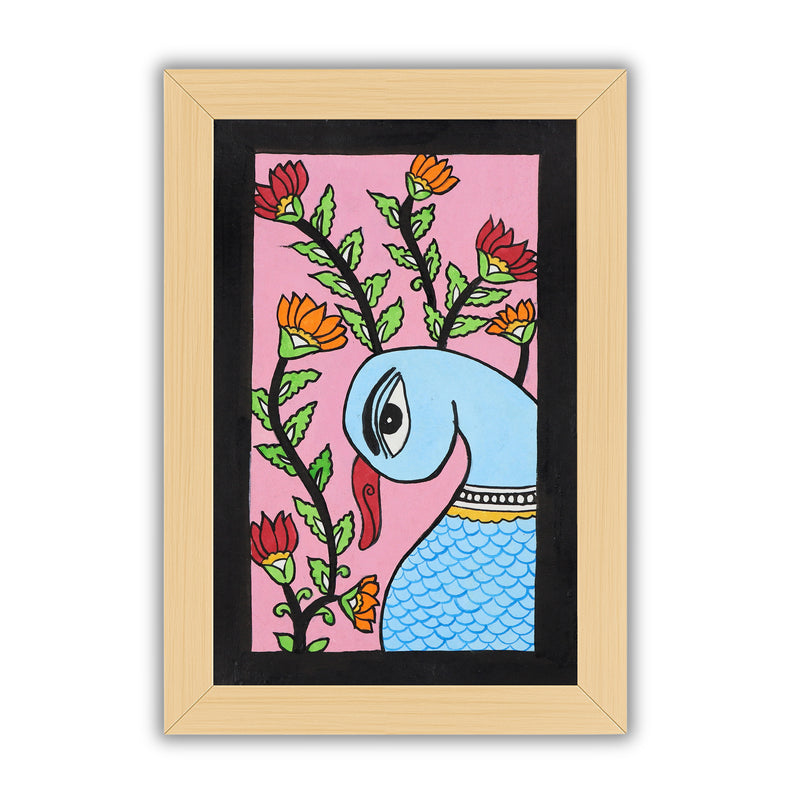 handmade kalamkari painting peacock-in vibrant traditional folk art style