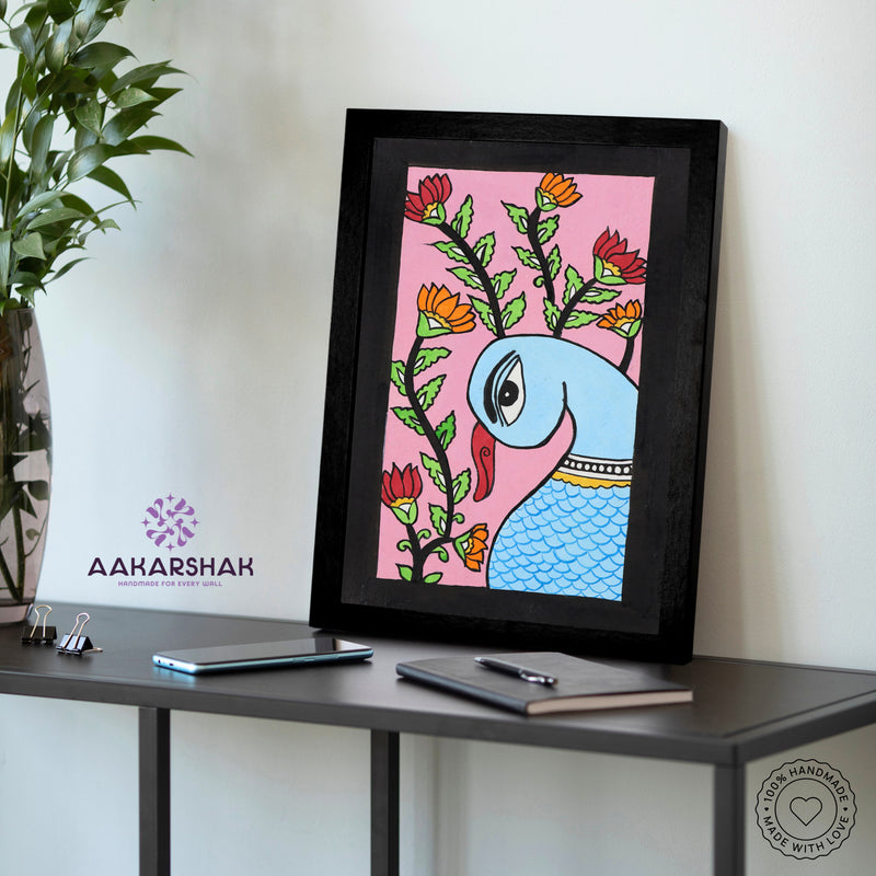 vibrant handmade peacock painting-depicting indian folk traditions