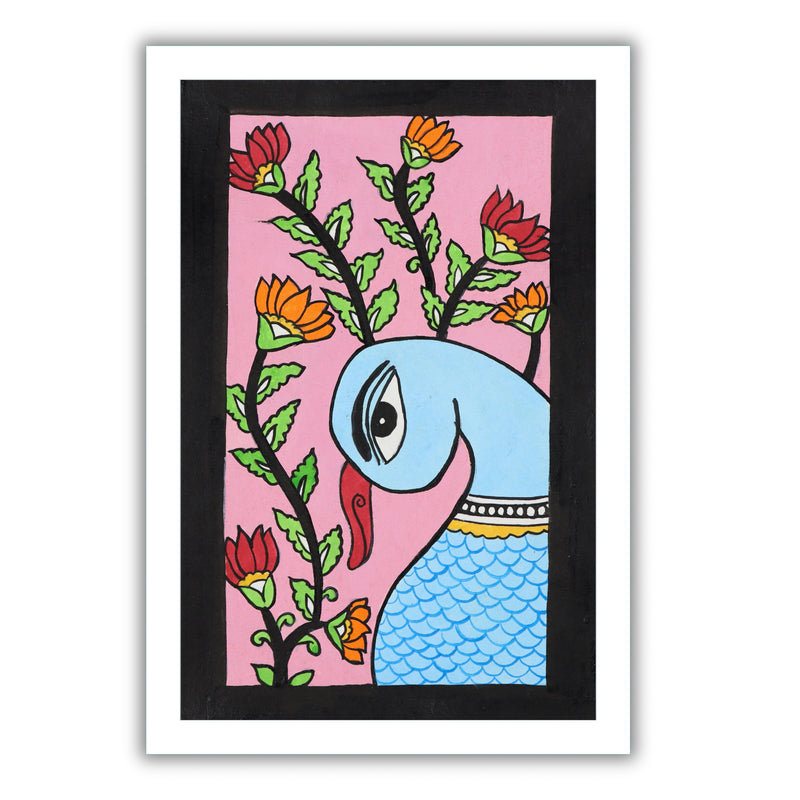 handmade kalamkari painting peacock-in vibrant traditional folk art style