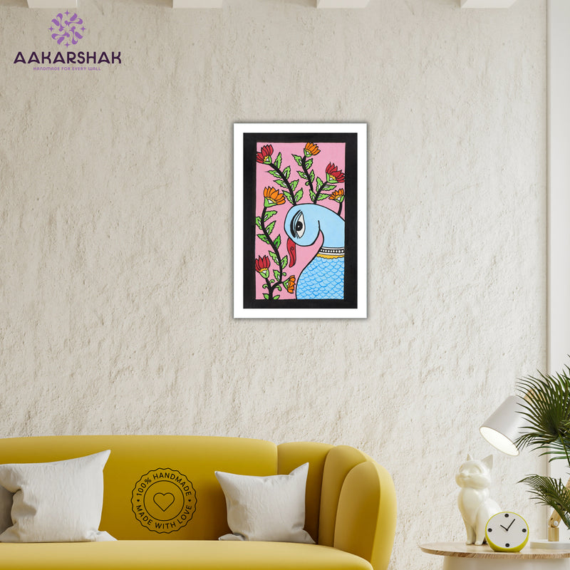vibrant handmade peacock painting-depicting indian folk traditions